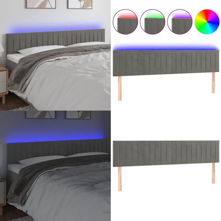 VidaXL Hoofdbord LED 180x5x78 88 cm fluweel lichtgrijs Hoofdbord Hoofdborden Hoofdeinde Houten Hoofdbord