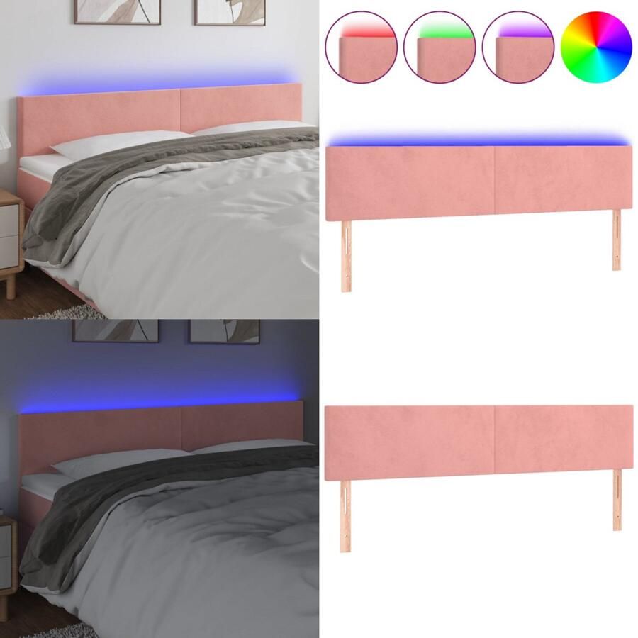 VidaXL Hoofdbord LED 180x5x78 88 cm fluweel roze Hoofdbord Hoofdborden Hoofdeinde Houten Hoofdbord
