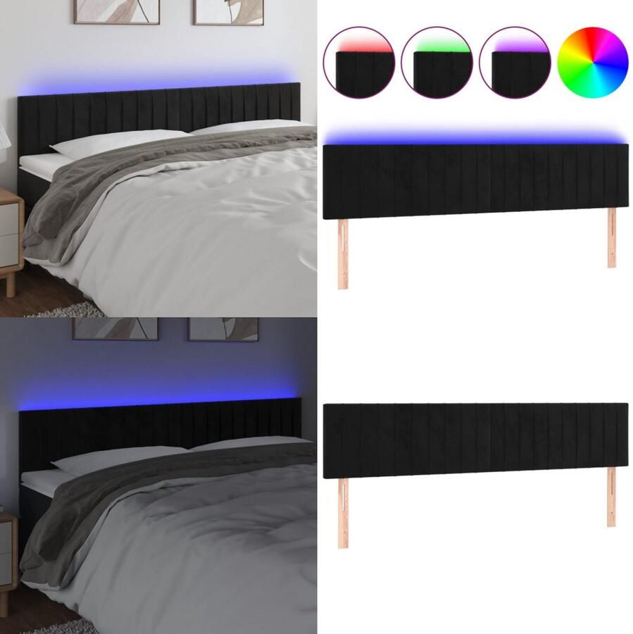 VidaXL Hoofdbord LED 180x5x78 88 cm fluweel zwart Hoofdbord Hoofdborden Hoofdeinde Houten Hoofdbord
