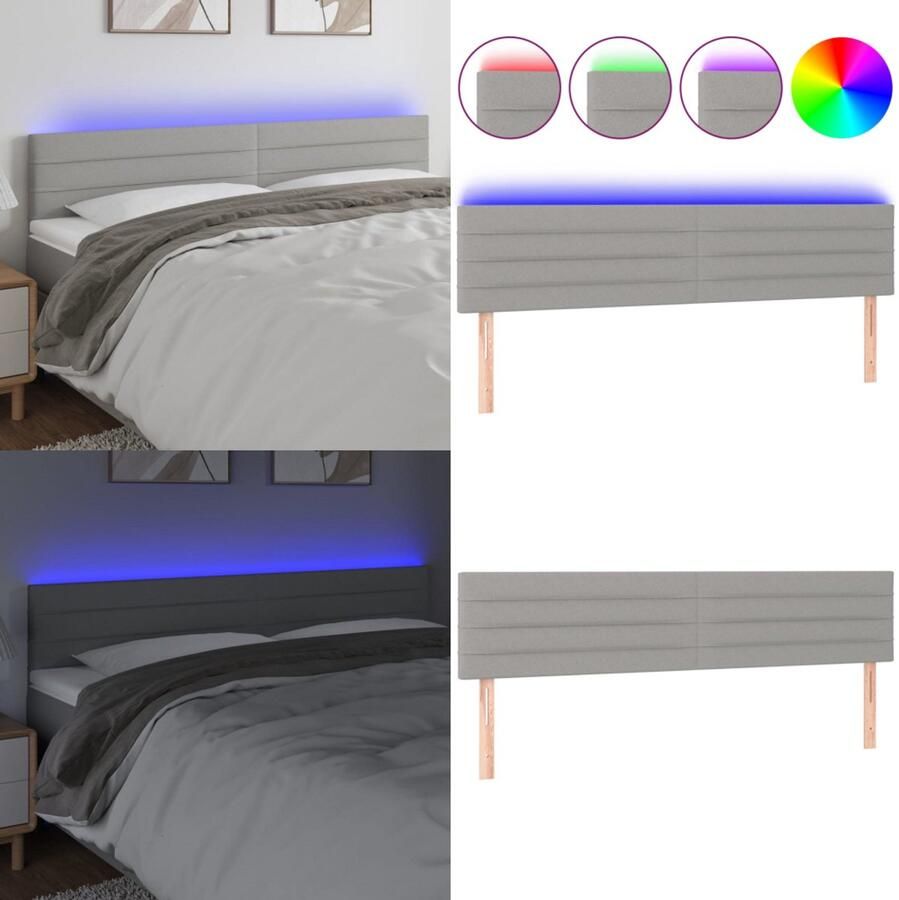 VidaXL Hoofdbord LED 180x5x78 88 cm stof lichtgrijs Hoofdbord Hoofdborden Hoofdeinde Houten Hoofdbord