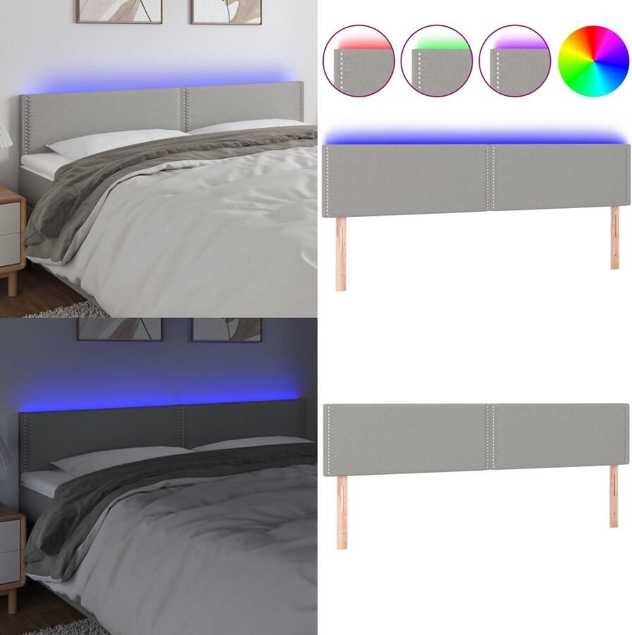 VidaXL Hoofdbord LED 180x5x78 88 cm stof lichtgrijs Hoofdbord Hoofdborden Hoofdeinde Houten Hoofdbord