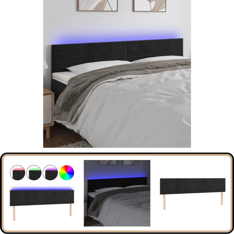 VidaXL Hoofdbord LED 180x78 cm Fluweel Zwart Hoofddekbed Led Verlichting Velvet Zwarte Hoofdeinde Hoofdbord