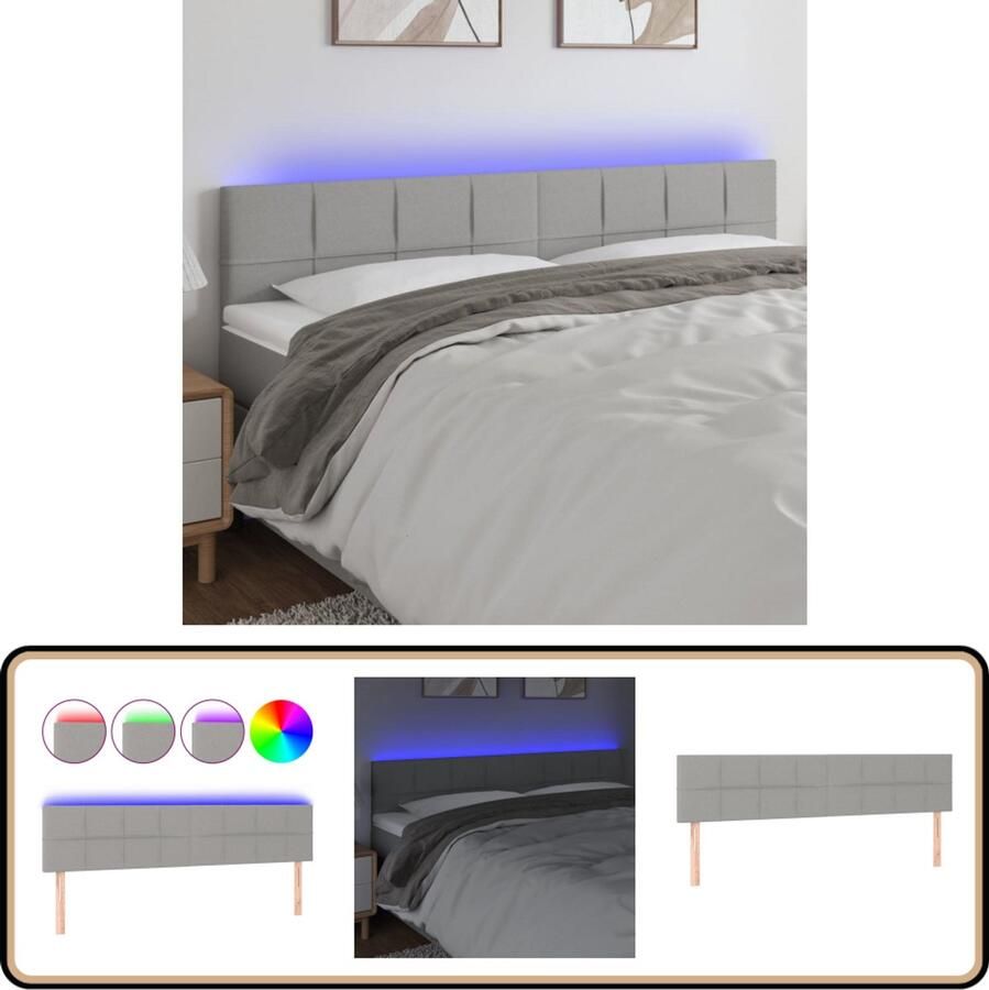 VidaXL Hoofdbord LED 180x78 cm Lichtgrijs Stof Hoofdboard Led Verlichting Bedstede Slaapkamers Textiel Meubilair Grijs Hoofdboard Stoffen Headboard