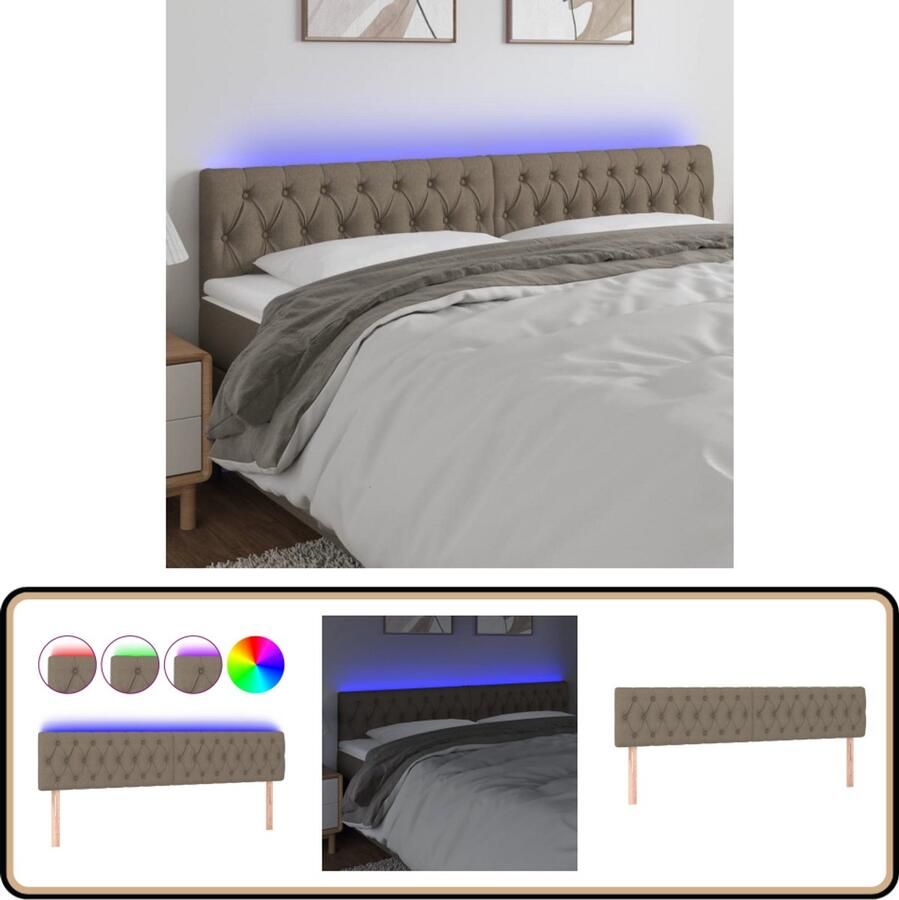 VidaXL Hoofdbord LED 180x78 cm Stof Taupe Hoofdboard Led Headboard Bedhead Taupecouleur Stoffen Hoofdboard