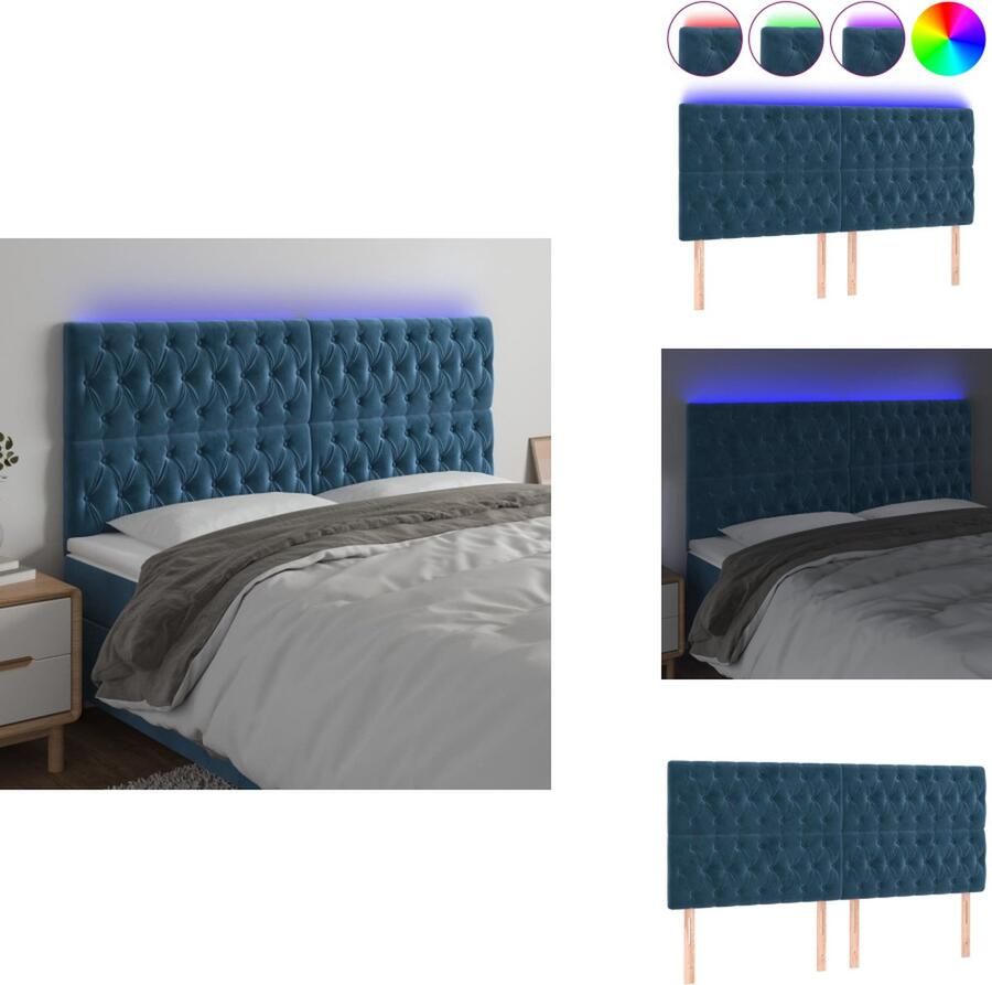 VidaXL Hoofdbord LED 180x7x118 128 cm fluweel donkerblauw - Foto 3