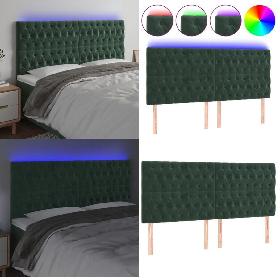 VidaXL Hoofdbord LED 180x7x118 128 cm fluweel donkergroen Hoofdbord Hoofdborden Hoofdeinde Houten Hoofdbord