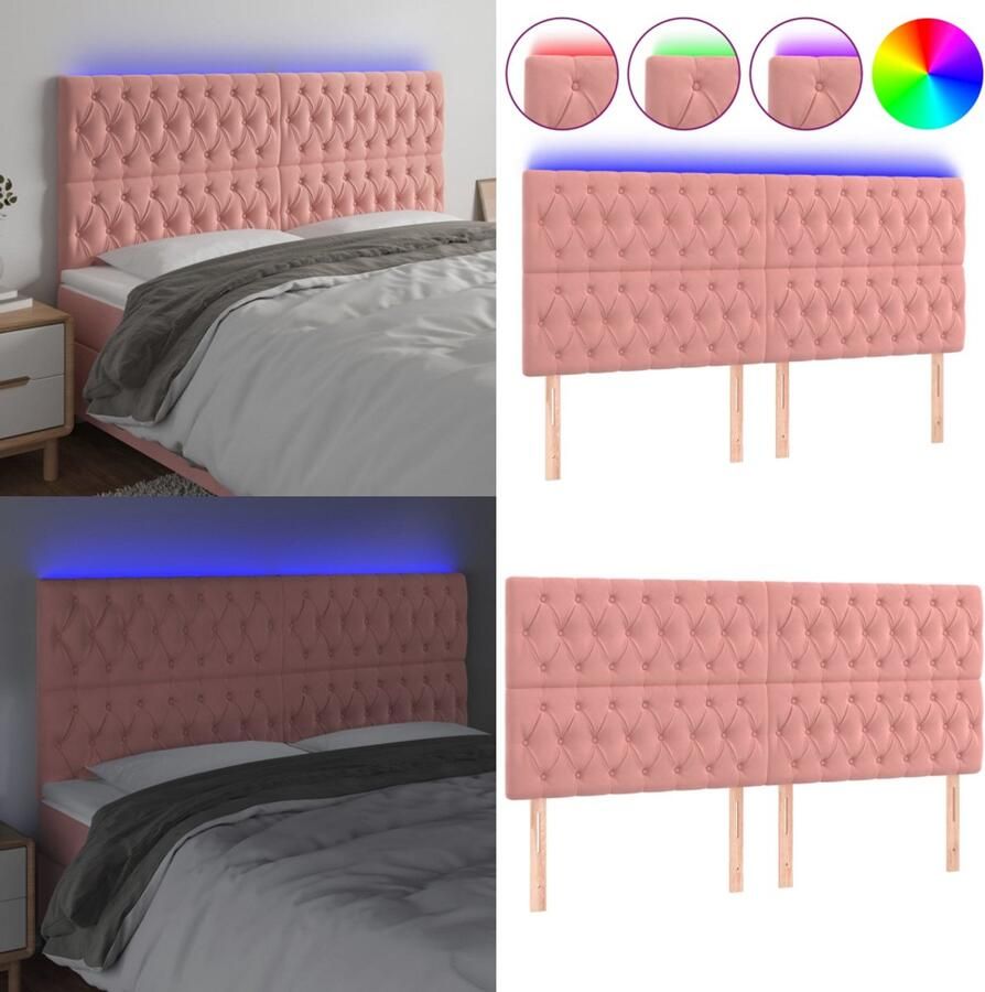 VidaXL Hoofdbord LED 180x7x118 128 cm fluweel roze Hoofdbord Hoofdborden Hoofdeinde Houten Hoofdbord