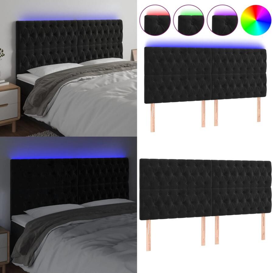 VidaXL Hoofdbord LED 180x7x118 128 cm fluweel zwart Hoofdbord Hoofdborden Hoofdeinde Houten Hoofdbord