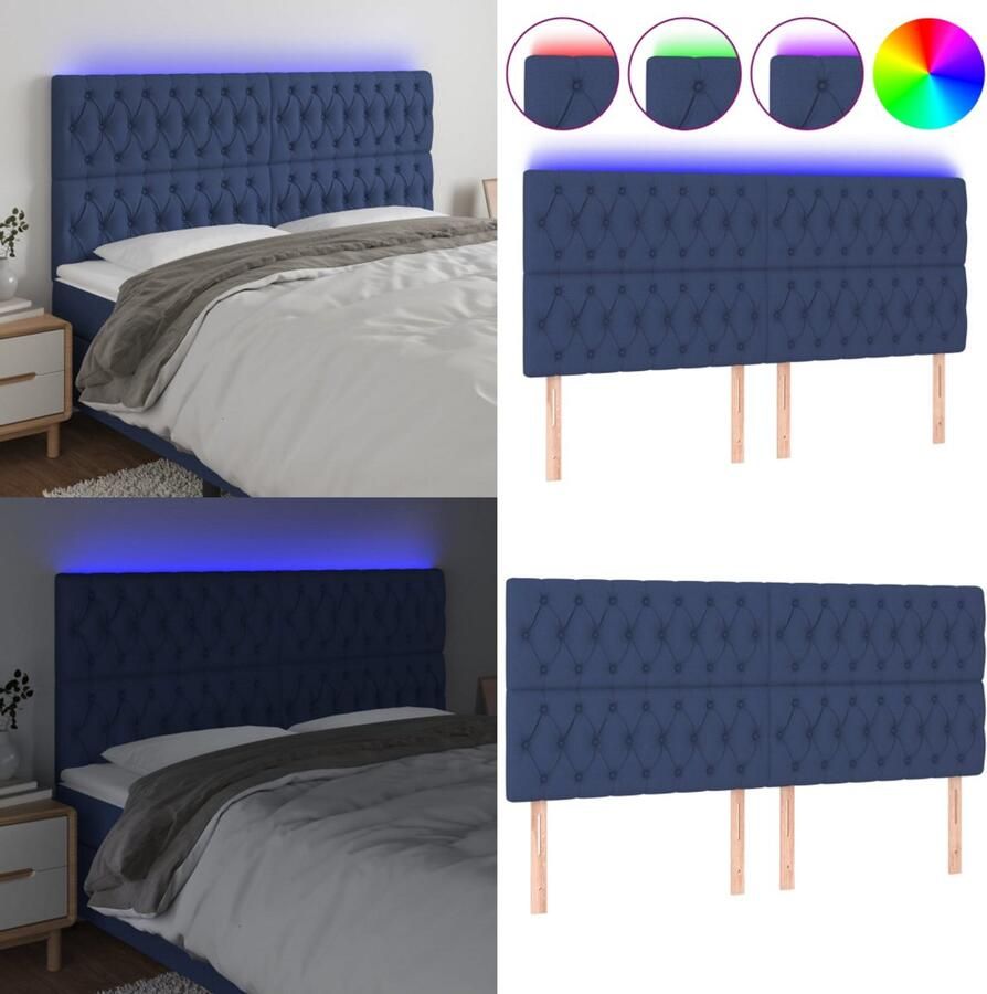 VidaXL Hoofdbord LED 180x7x118 128 cm stof blauw Hoofdbord Hoofdborden Hoofdeinde Houten Hoofdbord