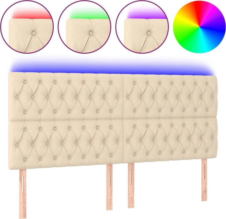 VidaXL Hoofdbord LED 180x7x118 128 cm stof crÃ¨mekleurig - Foto 3
