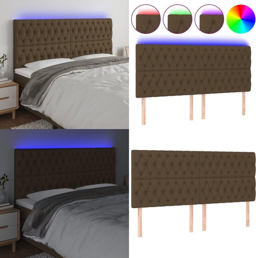 VidaXL Hoofdbord LED 180x7x118 128 cm stof donkerbruin Hoofdbord Hoofdborden Hoofdeinde Houten Hoofdbord