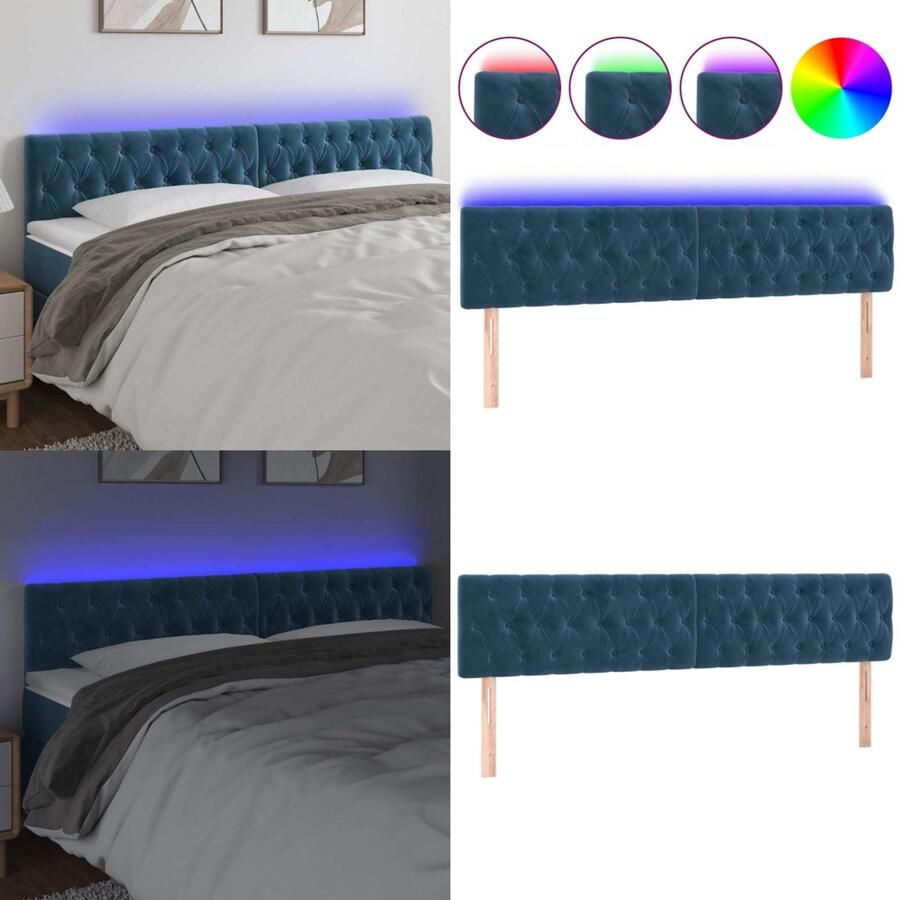 VidaXL Hoofdbord LED 180x7x78 88 cm fluweel donkerblauw Hoofdbord Hoofdborden Hoofdeinde Houten Hoofdbord
