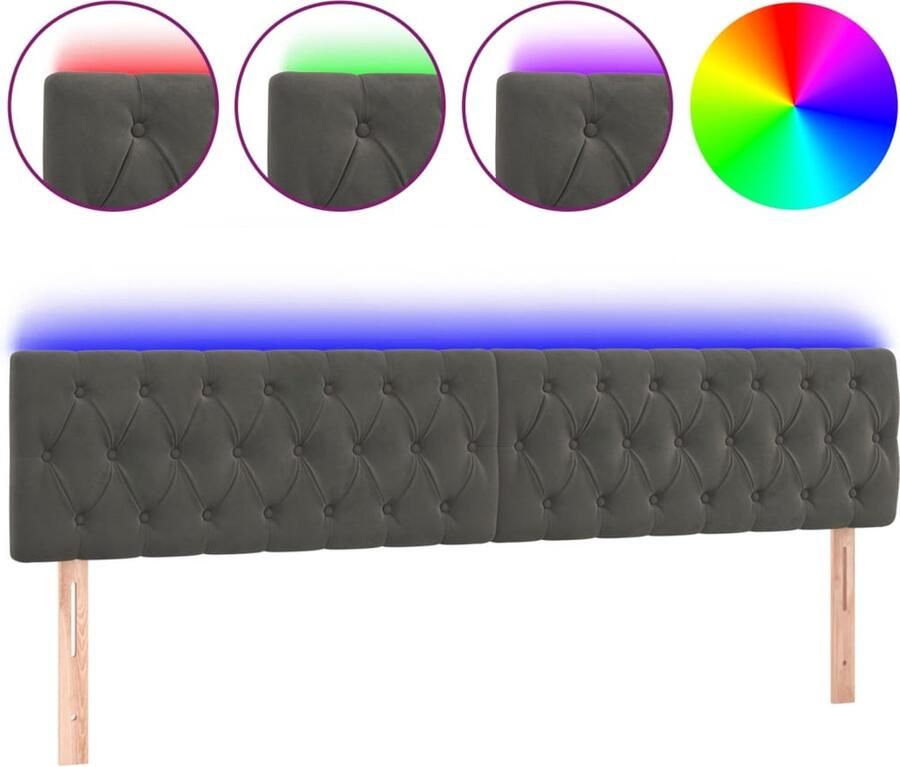 VidaXL Hoofdbord LED 200x7x78 88 cm fluweel donkergrijs