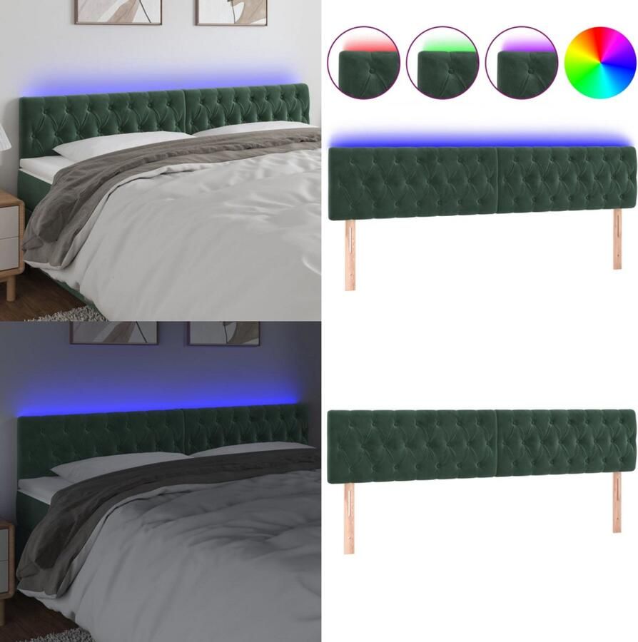 VidaXL Hoofdbord LED 180x7x78 88 cm fluweel donkergroen Hoofdbord Hoofdborden Hoofdeinde Houten Hoofdbord