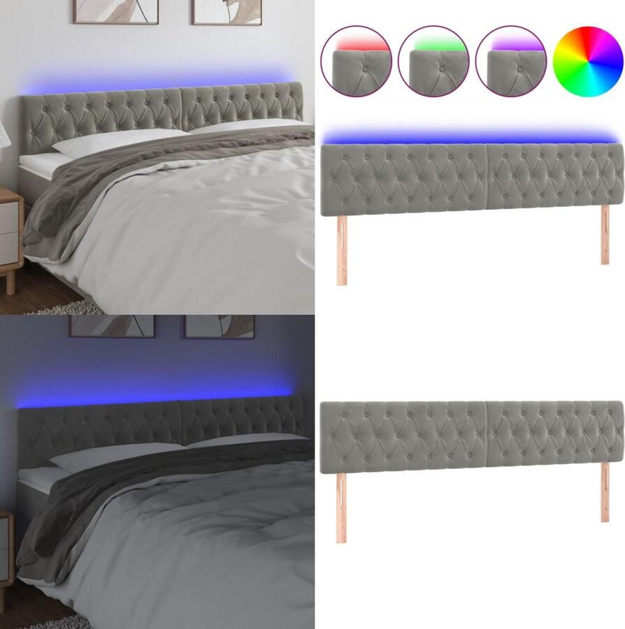 VidaXL Hoofdbord LED 180x7x78 88 cm fluweel lichtgrijs Hoofdbord Hoofdborden Hoofdeinde Houten Hoofdbord