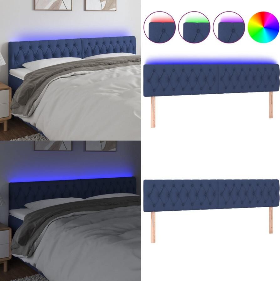 VidaXL Hoofdbord LED 180x7x78 88 cm stof blauw