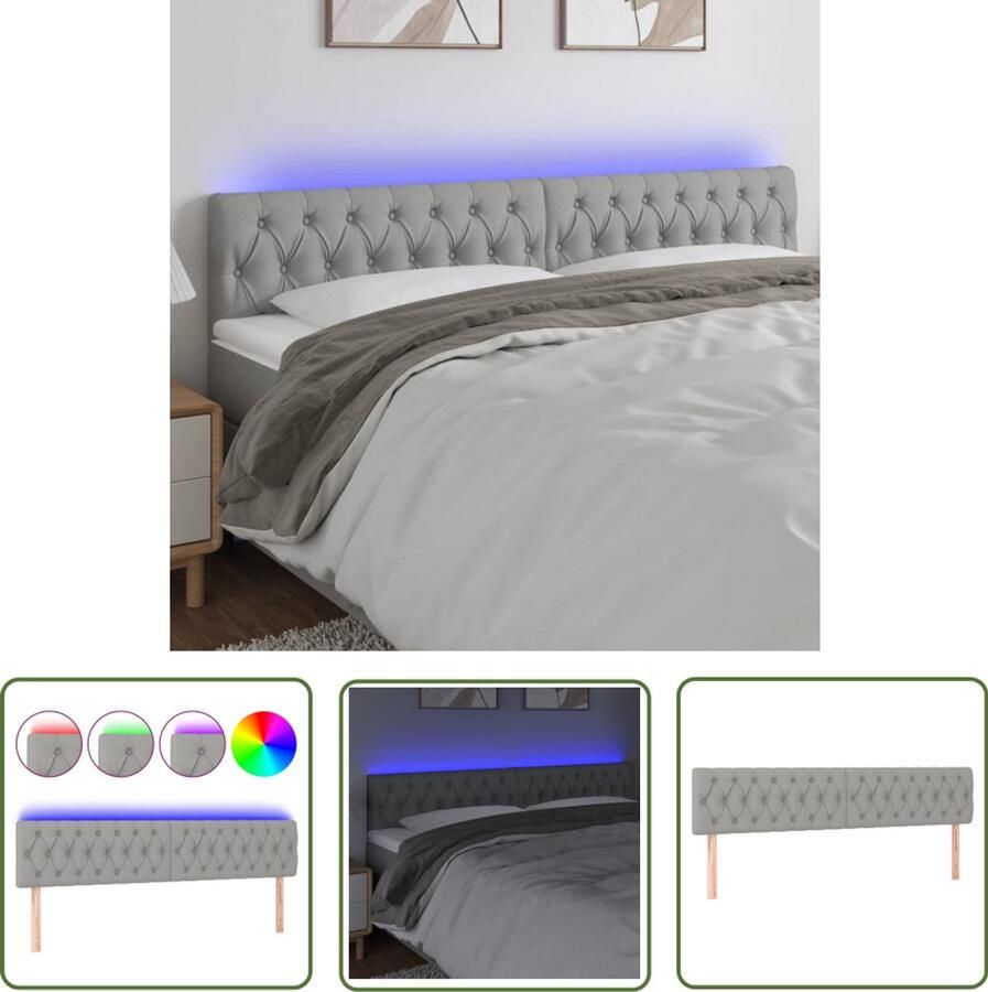 VidaXL Hoofdbord LED 180x7x78 88 cm Stof Lichtgrijs Hoofddekbed Led Headboard Slaapkamers Decoratie Hoofdborden Bedroom Furniture Grijs Hoofdbord