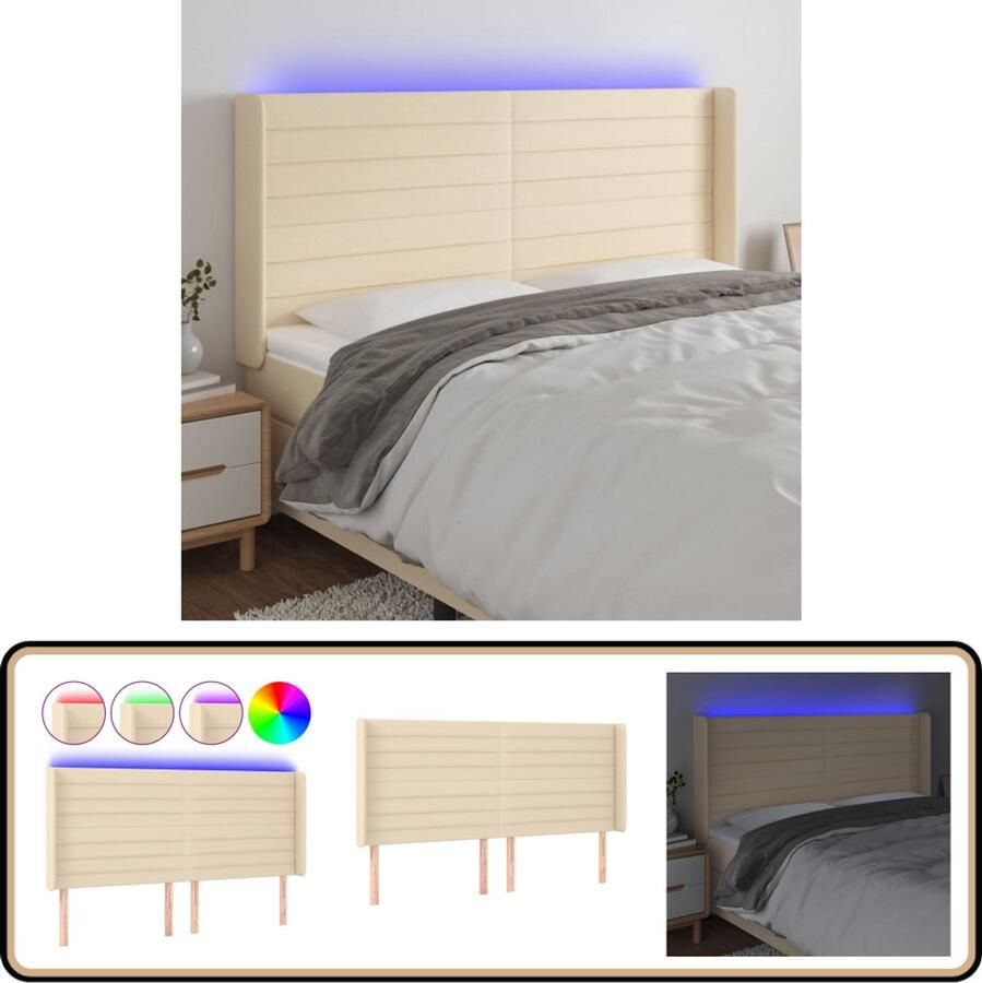 VidaXL Hoofdbord LED 183x16x118 cm crème Hoofdboard Led Hoofdbord Crème Hoofdbord Met Led Verlichting Comfortabele Hoofdbord Leeshoek Bed