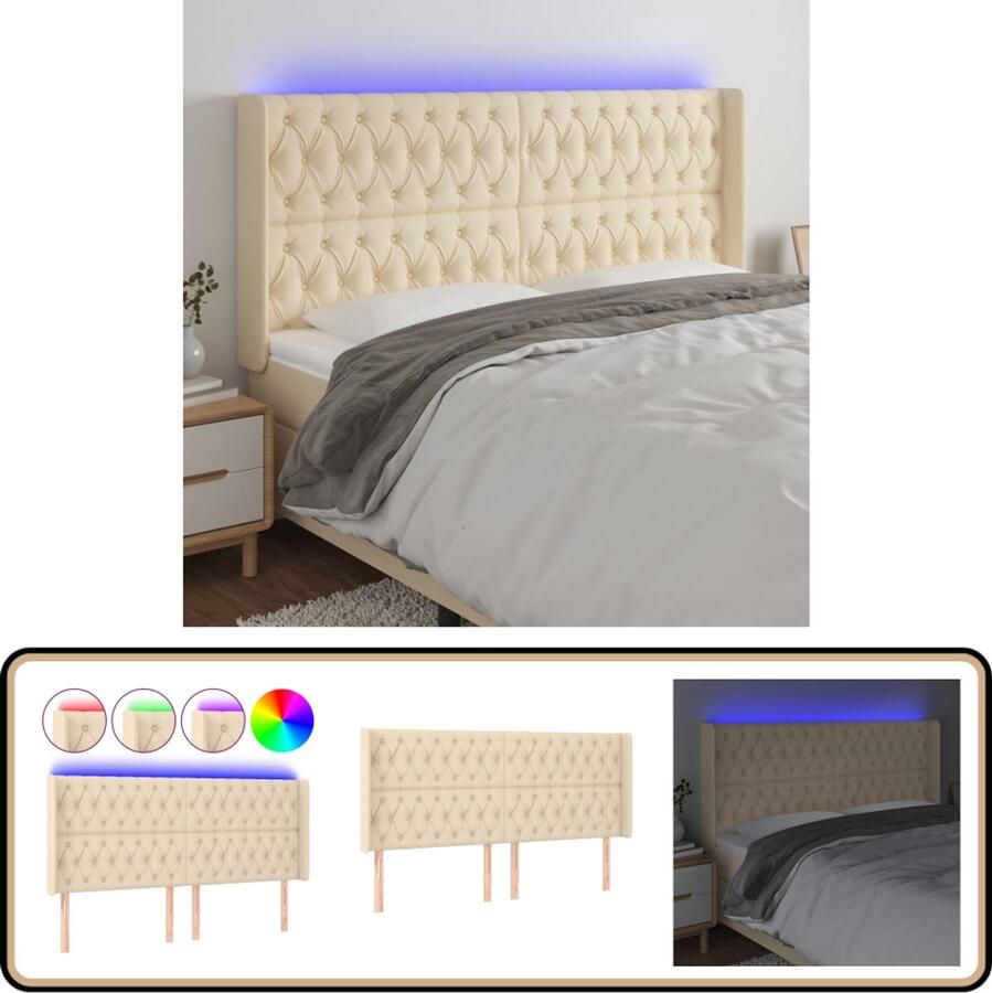 VidaXL Hoofdbord LED 183x16x118 cm Crèmekleurig Hoofdboard Led Hoofdbord Met Verlichting Comfortabel Hoofdbord Verstelbaar Hoofdbord