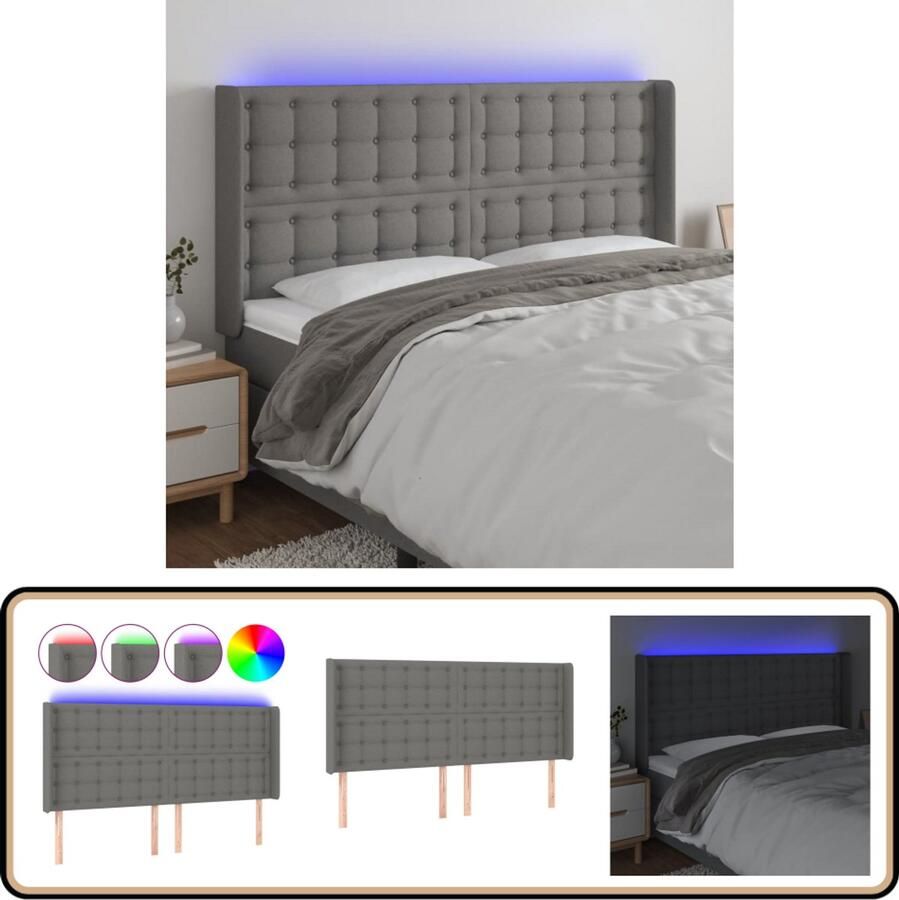 VidaXL Hoofdbord LED 183x16x118 cm Donkergrijs Hoofdboard Led Headboard Bedhead Slaapkamerr Bedroom Decor