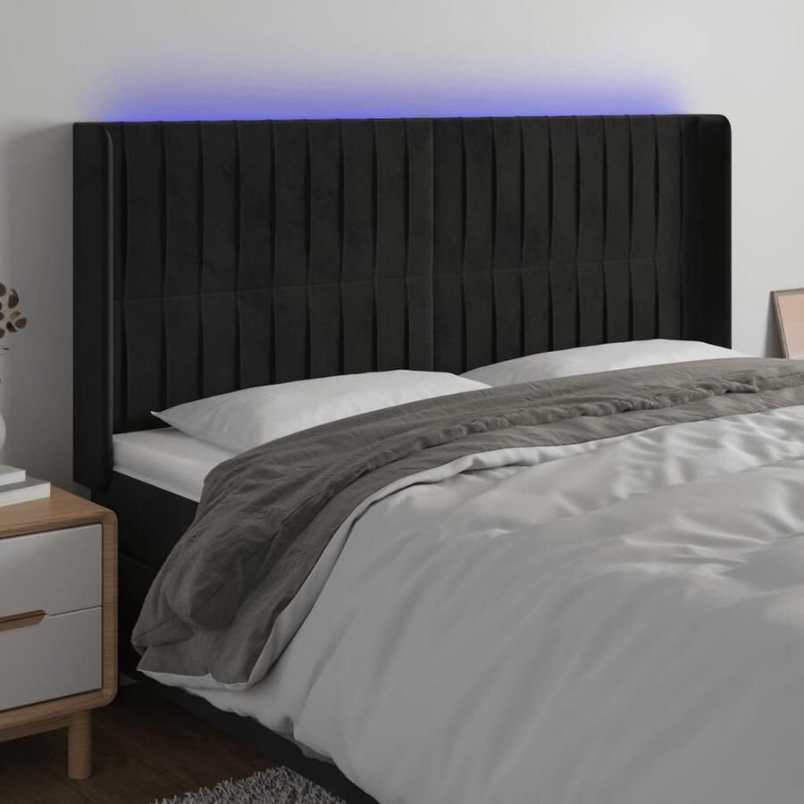 VidaXL Hoofdbord LED 183x16x118 cm Fluweel Zwart Hoofdboard Led Headboard Velvet Headboard Zwarte Headboard Slaapkamersdecoratie Bedroom Decor - Foto 2