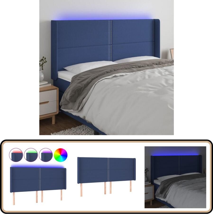 VidaXL Hoofdbord LED 183x16x118 cm Stof Blauw Hoofdboard Led Headboard Blauwe Hoofdstoel Bed Frame Decoratie Slaapkamers Accessoires