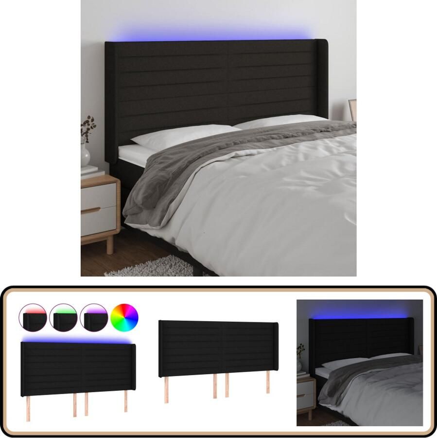 VidaXL Hoofdbord LED 183x16x118 cm Zwart Klassieke Hoofdbord Led Hoofdbord Bedhoofdbord Zwarte Hoofdbord Stoffen Hoofdbord Adjustable Hoofdbord Leeshoek Hoofdbord