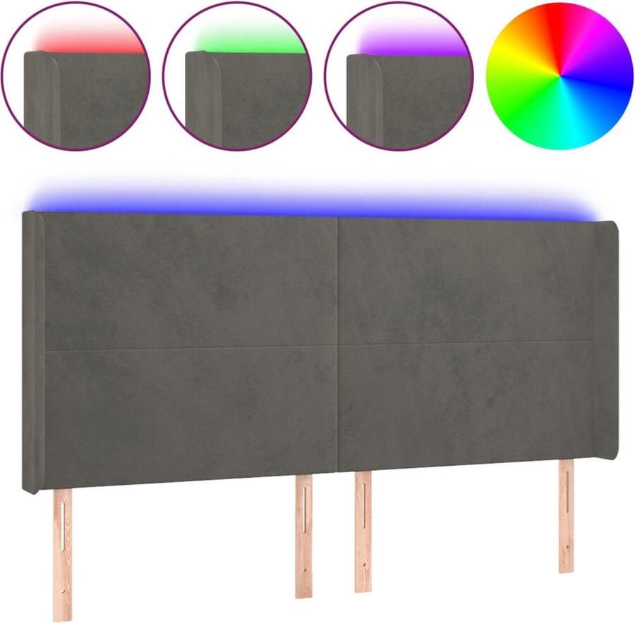 VidaXL Hoofdbord LED 183x16x118 128 cm fluweel donkergrijs
