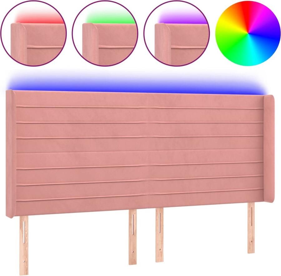 VidaXL Hoofdbord LED 183x16x118 128 cm fluweel roze - Foto 3