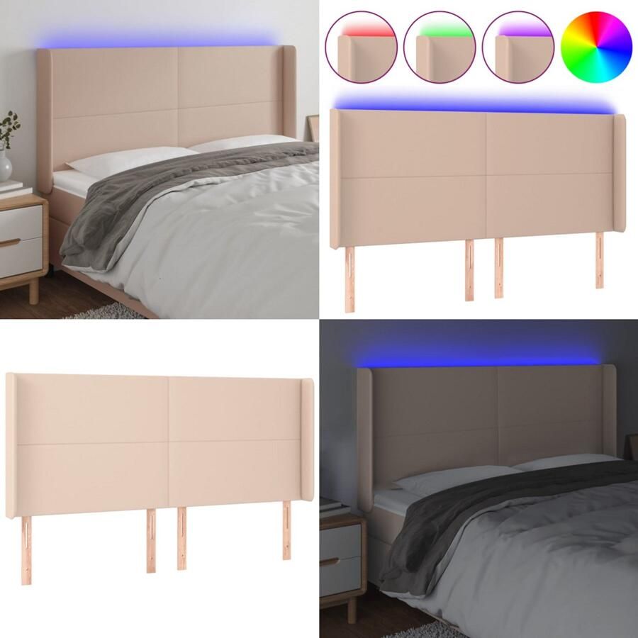 VidaXL Hoofdbord LED 183x16x118 128 cm kunstleer cappuccinokleurig Hoofdbord Hoofdborden Hoofdeinde Houten Hoofdbord