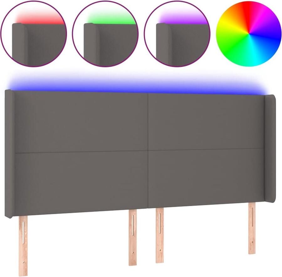 VidaXL Hoofdbord LED 183x16x118 128 cm kunstleer grijs - Foto 3