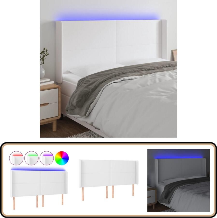 VidaXL Hoofdbord LED 183x16x118 128 cm Kunstleer wit Led Hoofdbord Met Led Klassiek Hoofdbord Wit Hoofdbord Kunstleder Hoofdbord Adjustable Headboard Leeshoek Tv Hoek