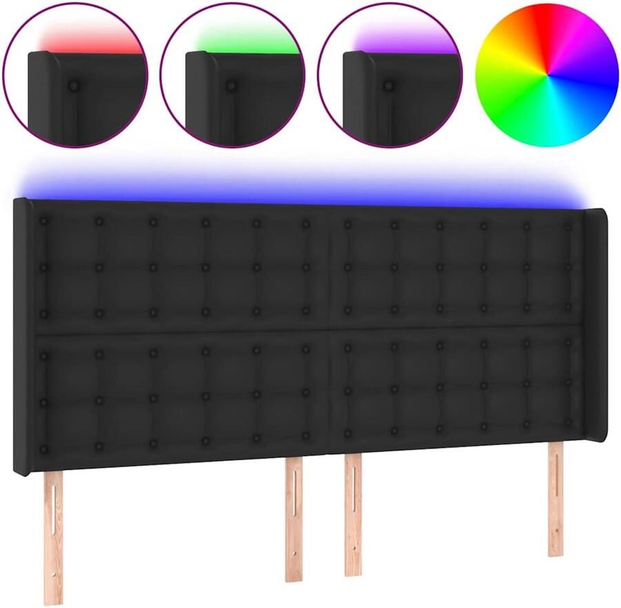 VidaXL Hoofdbord LED 147x16x118 128 cm kunstleer zwart - Foto 4