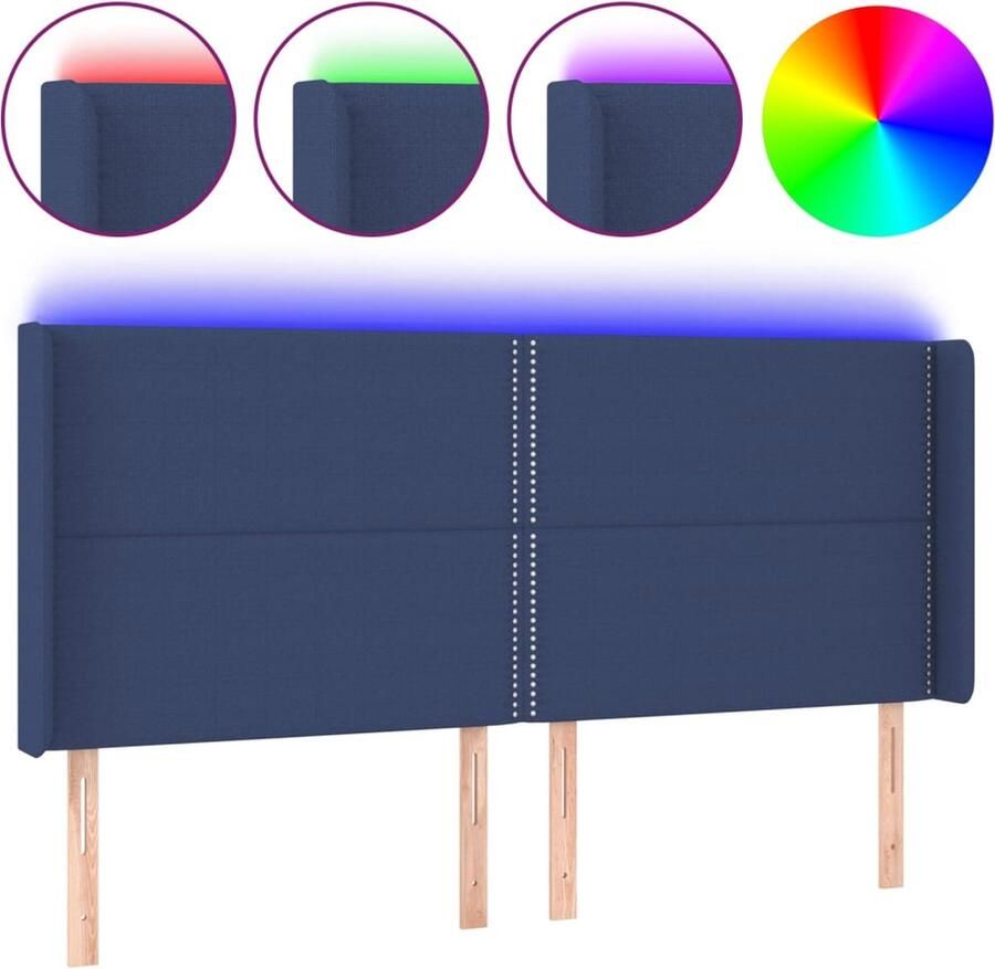 VidaXL Hoofdbord LED 183x16x118 128 cm stof blauw - Foto 2