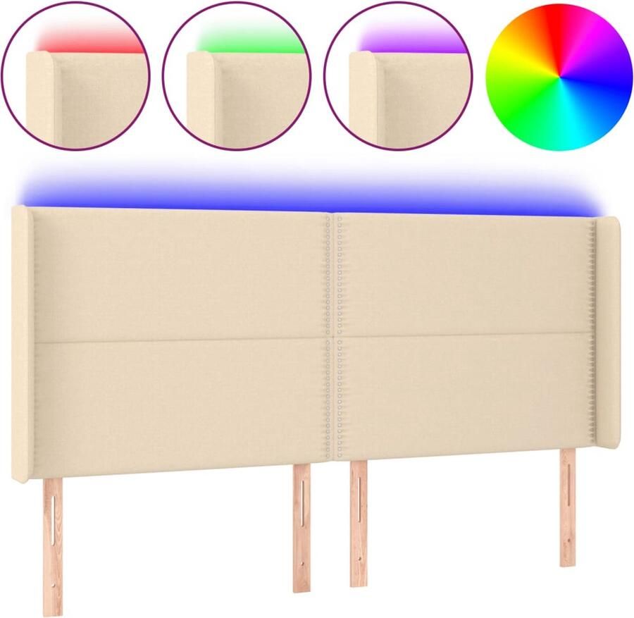 VidaXL Hoofdbord LED 183x16x118 128 cm stof crÃ¨mekleurig - Foto 3