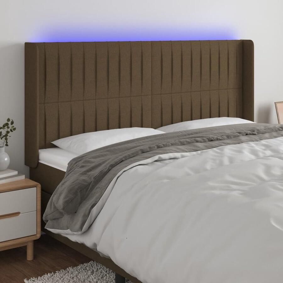 VidaXL Hoofdbord LED 183x16x118 128 cm Stof Donkerbruin Hoofdboard Led Hoofdbord Bedhoofdbord Hoofdkussen Bedroom Decoratie Slaapkamers Accessoires - Foto 2
