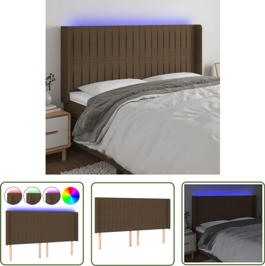 VidaXL Hoofdbord LED 183x16x118 128 cm Stof Donkerbruin Hoofdboard Led Hoofdbord Bedhoofdbord Hoofdkussen Bedroom Decoratie Slaapkamers Accessoires
