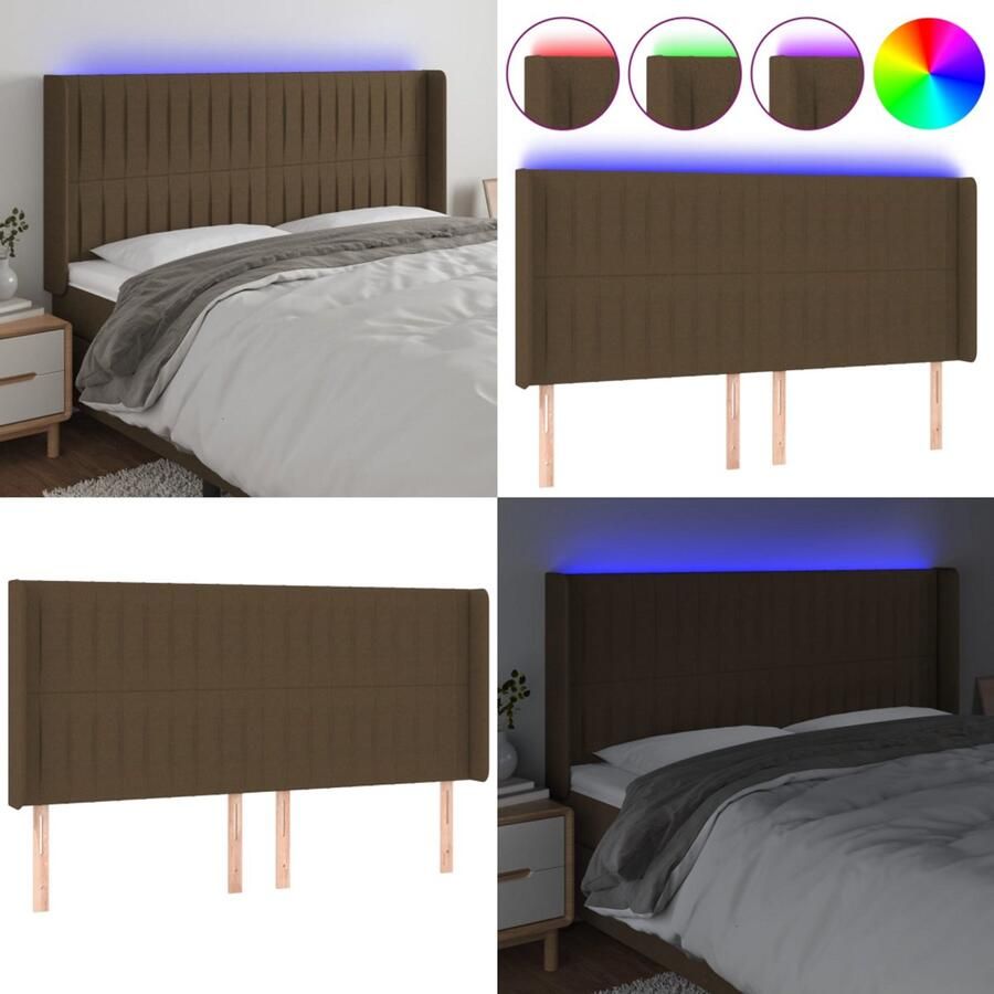 VidaXL Hoofdbord LED 183x16x118 128 cm stof donkerbruin Hoofdbord Hoofdborden Hoofdeinde Houten Hoofdbord