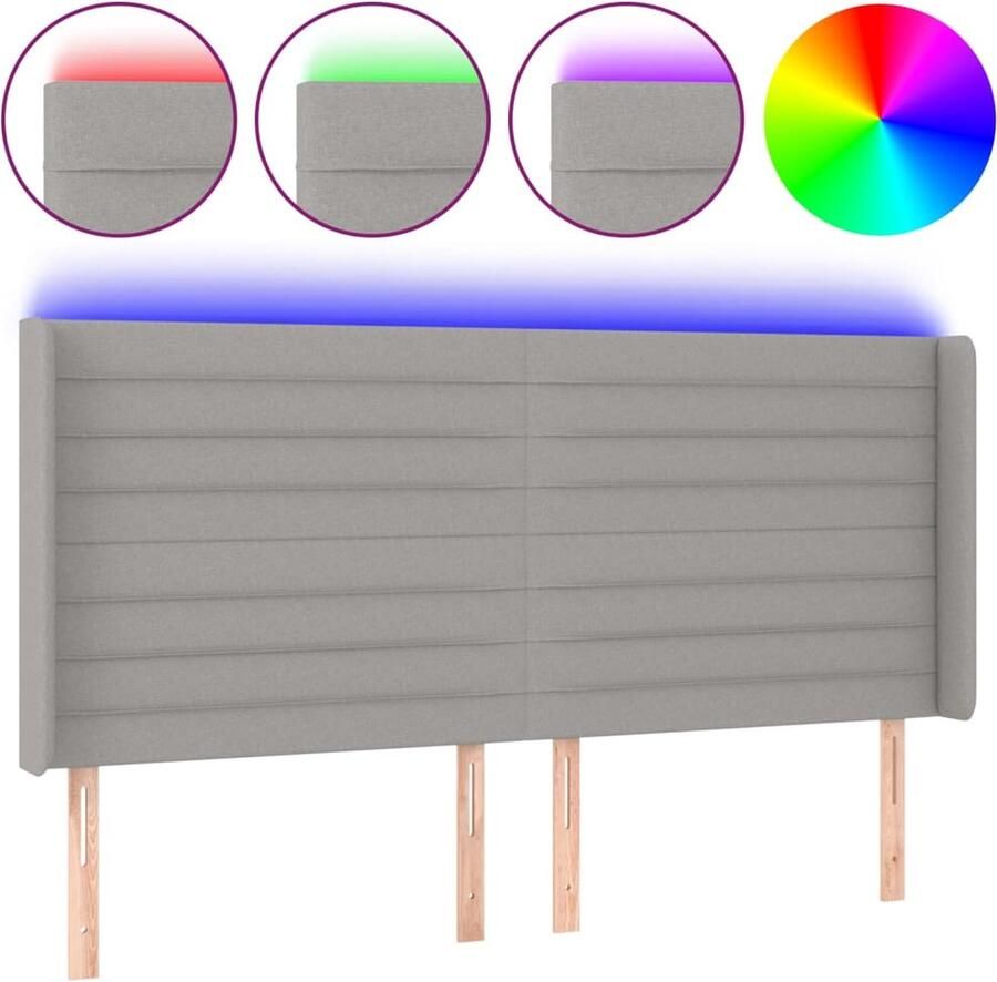 VidaXL Hoofdbord LED 183x16x118 128 cm stof lichtgrijs - Foto 2