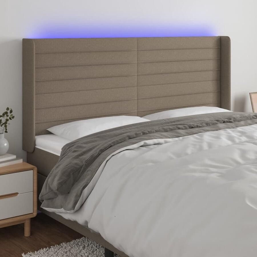 VidaXL Hoofdbord LED 183x16x118 128 cm Stof Taupe Hoofdboard Led Headboard Moderne Hoofdsteunen Beddecoratie Slaapkamers Taupecouleur Stoffen Hoofdborden - Foto 2