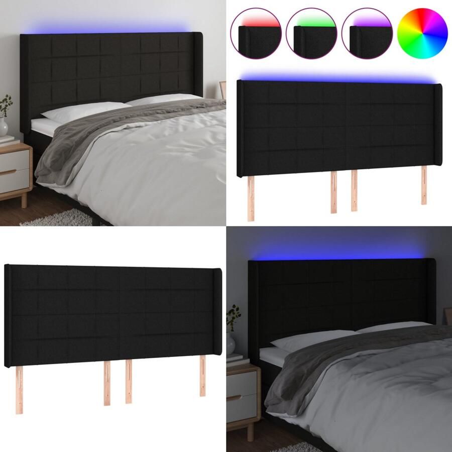 VidaXL Hoofdbord LED 183x16x118 128 cm stof zwart Hoofdbord Hoofdborden Hoofdeinde Houten Hoofdbord
