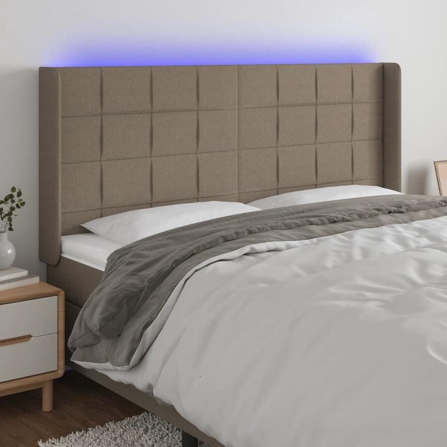 VidaXL Hoofdbord LED 183x16x118 128 cm Taupe Hoofdboard Led Hoofdbord Hoofdkussen Beddecoratie Slaapkamers Taupecouleur Stoffen Hoofdbord - Foto 2