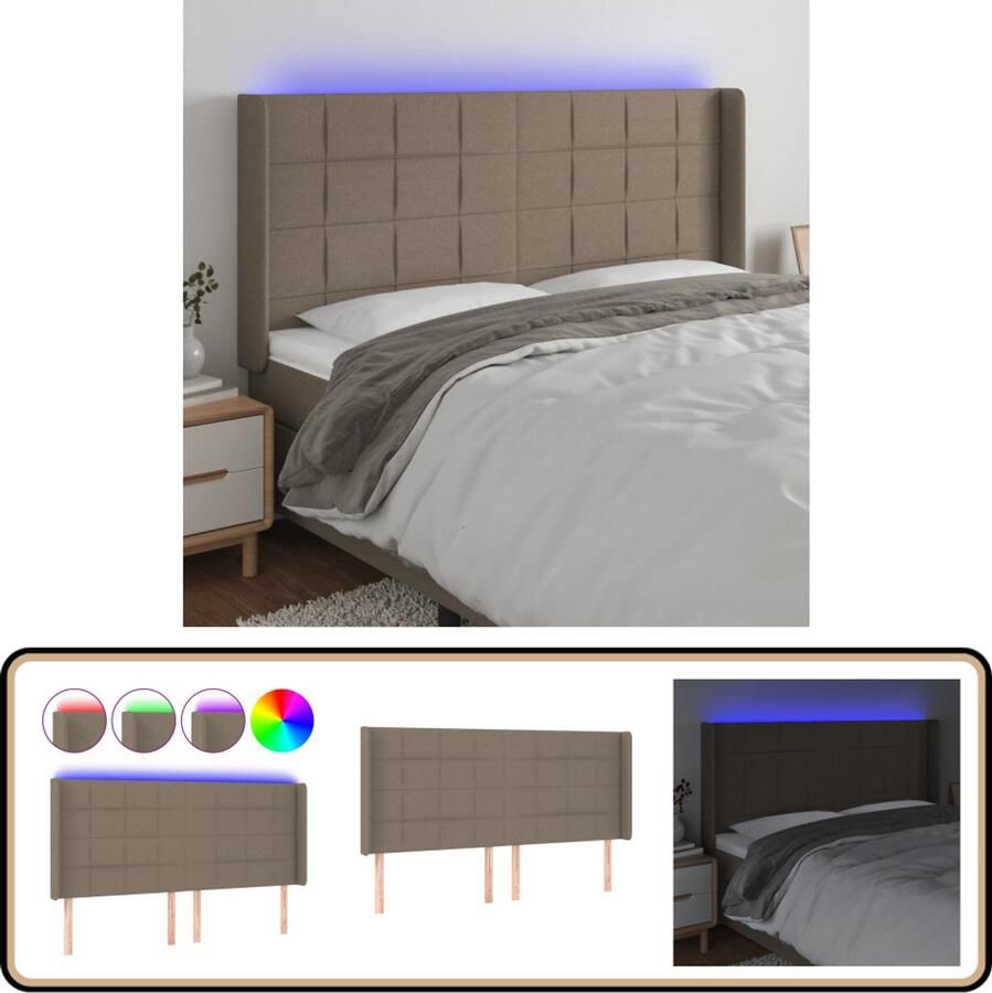 VidaXL Hoofdbord LED 183x16x118 128 cm Taupe Hoofdboard Led Hoofdbord Hoofdkussen Beddecoratie Slaapkamers Taupecouleur Stoffen Hoofdbord