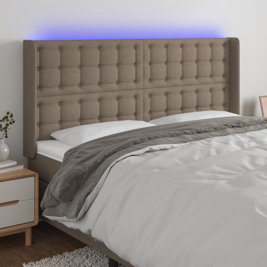 VidaXL Hoofdbord LED 183x16x118 128 cm Taupe Stoffen Hoofdboard Led Headboard Hoofdkussen Leeshoek Comfortabel Slaapcomfort Taupecleur Stoffen Hoofdbord - Foto 2