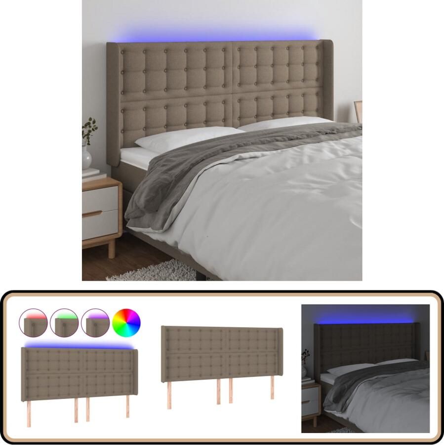 VidaXL Hoofdbord LED 183x16x118 128 cm Taupe Stoffen Hoofdboard Led Headboard Hoofdkussen Leeshoek Comfortabel Slaapcomfort Taupecleur Stoffen Hoofdbord