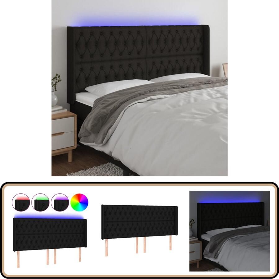 VidaXL Hoofdbord LED 183x16x118 128 cm Zwart Hoofd Bord Led Hoofdbord Met Verlichting Hoofdbord Zwart Led Lampen Slaap Accessoires Bedroom Decor