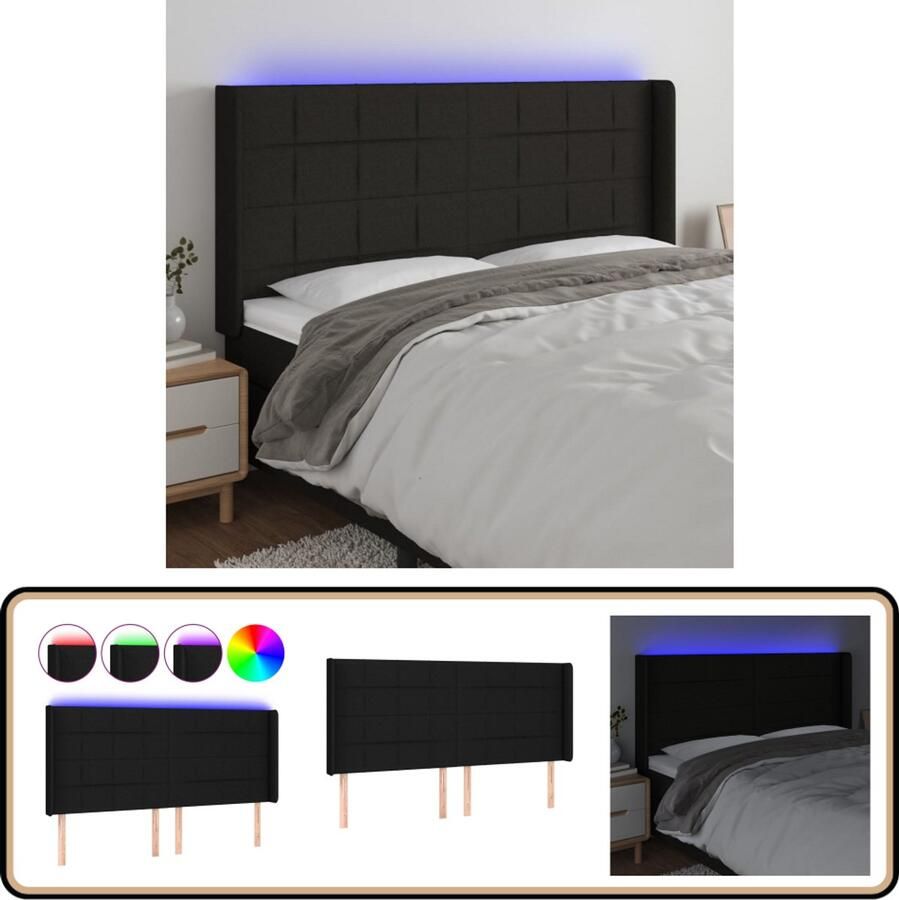 VidaXL Hoofdbord LED 183x16x118 128 cm Zwart Hoofdboard Led Verlichting Hoofdkussen Beddecoratie Slaapkamers Zwarte Meubels Moderne Slaapkamer