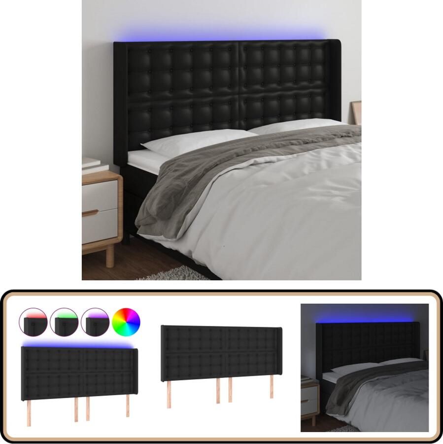VidaXL Hoofdbord LED 183x16x118 128 cm Zwart Kunstleer Hoofdboard Led Hoofdbord Zwart Kunstleder Hoofdbord Elektrisch Hoofdbord