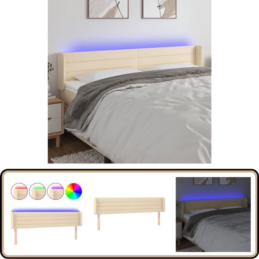 VidaXL Hoofdbord LED 183x16x78 88 cm crème Hoofdboard Led Headboard Crème Hoofdboard Bedstede Slaapkamersdecoratie