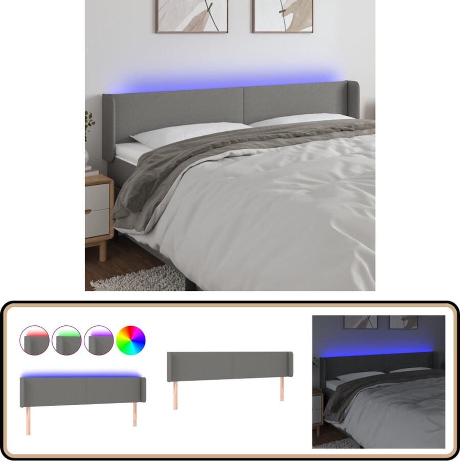 VidaXL Hoofdbord LED 163x16x78 88 cm Stof Donkergrijs Hoofdboard Led Hoofdbord Hoofdkussen Beddecoratie Slaapkamers Grijs Hoofdbord Moderne Hoofdborden